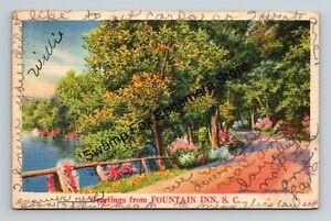 Postcard Greetings From Fountain Inn South Carolina Linen
