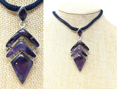 Ciondolo argento 925 pendentif argent vintage con pietra ametista - Immagine 1 di 4