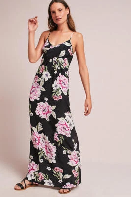 Maxi Vestido $248 Anthropologie Bold Blooms Flores Floral Seda Nuevo con Etiquetas Nuevo Talla M Foto 1 de 4
