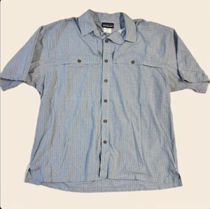 Patagonia Men's Button Up Large Blue Short Sleeve - Outdoor Hiking Or Fishing - Picture 1 of 9