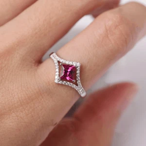 Pink Ruby Women Ring Lab Created Gemstone 925 Sterling Silver Modern Ring - Picture 1 of 6
