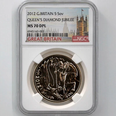 2012 Great Britain QE II Diamond Jubilee 5Pounds Gold Coin NGC MS 70 DPL - Image 1 of 4