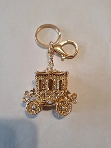 Funkelnder Schlüsselanhänger Ring Geldbeutel Anhänger Gold Kutsche Kristalle Strass NEU - Bild 1 von 3