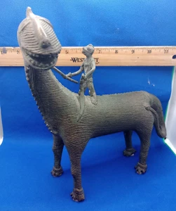 Metal Sculpture ALIEN Man Riding DINOSAUR Ancient Alien Artifact Cast Bronze - Picture 1 of 24