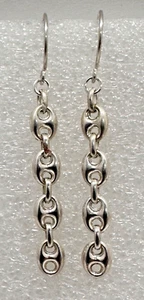 Sterling Silver .925 Anchor / Marine Link 2" Dangle Earrings - Picture 1 of 6