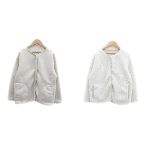 OFF WHITE Cappotto Saloon Boa Finto Mouton Lunghezza Corta Reversibile 36 S Off White HO30 Usa