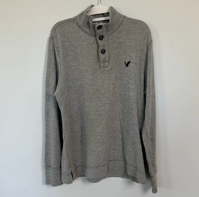 American Eagle Men’s Henley Tee-Light Grey -Size Large - Image 1 of 4