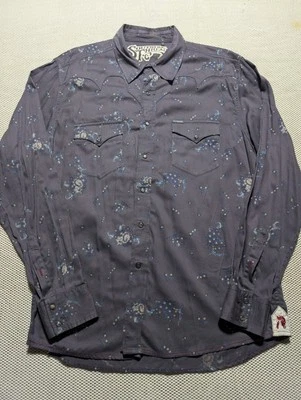 Gorgeous Southern Thread Purple Blue Floral Western Pearl Snap Rock A Billy XL - Image 1 of 4