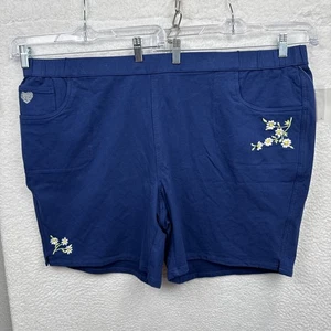 Dream Jeannes Quacker Factory Womens Navy Blue Embroidered Shorts Pull On 3X NEW - Picture 1 of 19