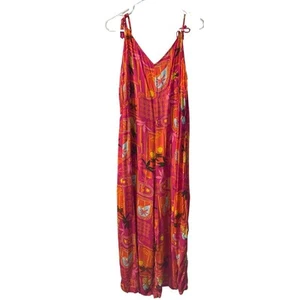 Ancienne combinaison femme marine tropicale jambes larges grande taille 2X colorée vacances croisière - Photo 1/7
