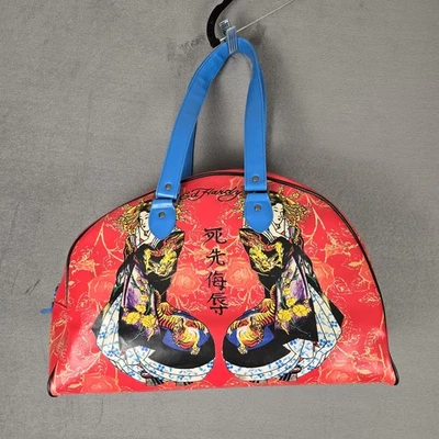 Ed Hardy Geisha Bowler Bag Travel Duffle Shoulder Asian Art AOP VTG Y2K RARE - Image 1 of 4