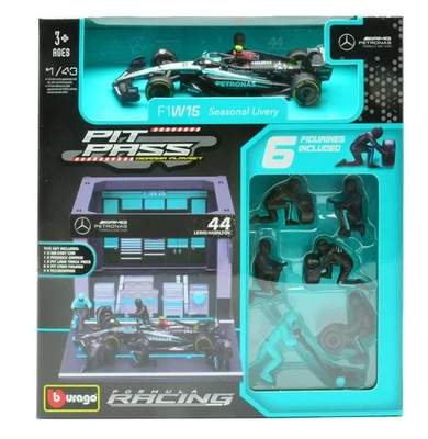 MODELLINO AUTO STATICO BURAGO PIT STOP SET MERCEDES F1 W14 HAMILTON 2023 1/43 - Immagine 1 di 4