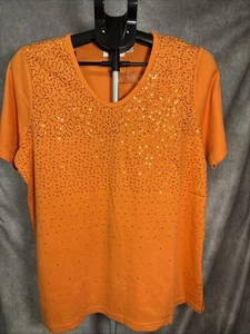 Top Quacker Factory Damas Largo Cuello en V Naranja Lentejuelas 60% Algodón Nuevo con Etiquetas - Imagen 1 de 5