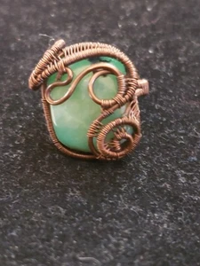 Vintage Statement Ring Kupferdraht & grüner Stein Größe 9 - Bild 1 von 4