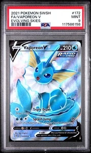 2021 Pokemon Evolving Skies Vaporeon V 172/203 Full Art Card SWSH PSA 9 Mint - Picture 1 of 2