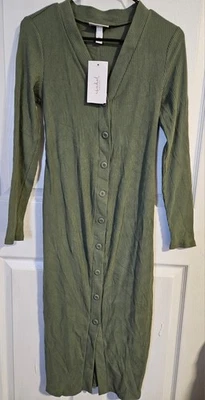 Ingrid & Isabel Maternity Knit Ribbed Dress XS Olive Green Midi NWT Button-Front - Image 1 of 4