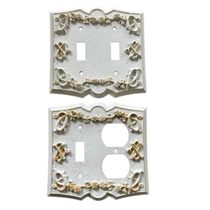 Piastre di uscita e interruttore Sears vintage in metallo bianco e oro - Foto 1 di 6