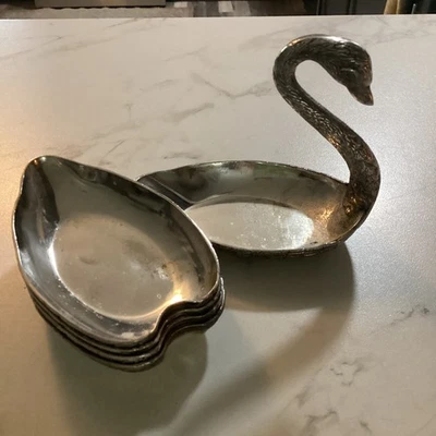 Vintage Metal Swan Nut Dishes, Swan Snack Dishes, Swan Candy Dish 5 PCs - Image 1 of 4