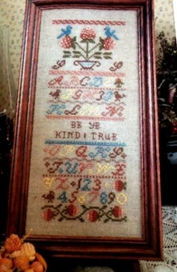 Cross Stitch Pattern Vintage SAMPLER Be Ye Kind and True Alphabet Numbers Fruit - Picture 1 of 8