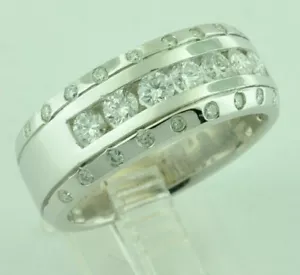 14K massives Weißgold Herren natürlicher Diamant Ring Kanal Set Band April Geburtsstein - Bild 1 von 6