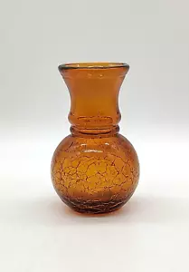 Vintage Warm Orange Amber Crackle Glass Vase Bulb Forcing 4.5 In - Picture 1 of 13