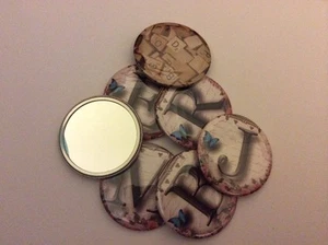 ANY 3 Letters Hand Mini Small Pocket Round Cosmetic Makeup Compact Travel Mirror - Picture 1 of 12