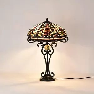Real Stained Glass Handcrafted Large Tiffany Style Table Lamp 16" Wide - Picture 1 of 8