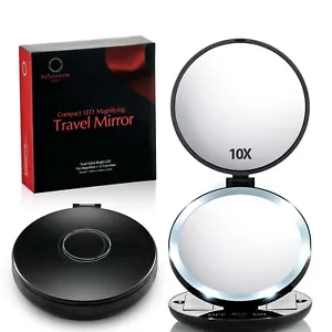 10X MAGNIFYING 1X true View LED LIGHTED Makeup Travel Mirror Compact - Picture 1 of 3