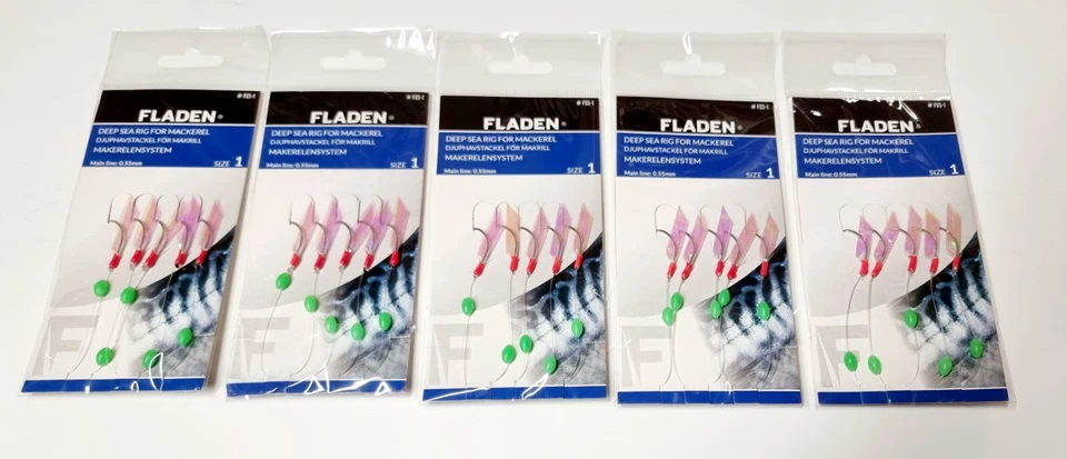 5 X Fish Skin 5 Hook Mackerel Fishing Rig Size 1 (5 Rigs) - Fladen FS5-1 - Image 1 of 1