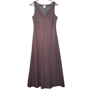 Emma James Maxi Dress Women Size 10 Brown Lined Sleeveless Linen Lace Detail - Picture 1 of 13