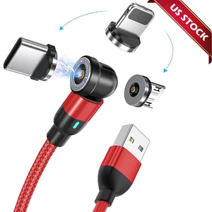 180°+360° Rotate Magnetic Charger Cable Phone Fast Charging Type C Micro USB IOS - Picture 1 of 28