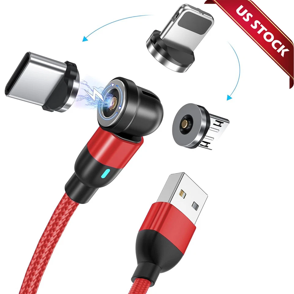 180°+360° Rotate Magnetic Charger Cable Phone Fast Charging Type C Micro USB IOS - Image 1 of 4