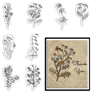 Spring Flowers Leaves Clear Stamps for Card Making and Journaling Daisies Flo... - Picture 1 of 5