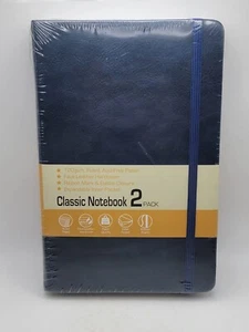 2 Pack Faux Leather Ruled Journal Notebooks 120 GSM Hardcover Blue 8.5"H x 5.5"W - Picture 1 of 6