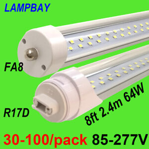 30-100/pack Double Row LED Tube Light 8ft FA8 R17D HO Lamp Super Bright Bulb