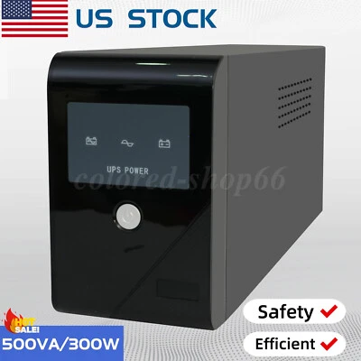 Fuente de alimentación UPS de respaldo de 500 VA/300 W con 3 tomas de corriente, ideal para uso en el hogar y la oficina Foto 1 de 4