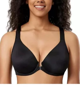 Delimira Bra 38H Black Front Closure Racerback Seamless Underwire Full Coverage - Picture 1 of 8