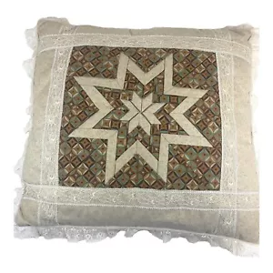 Vintage Victorian 8 Point Lone Star Quilted Pillow 14” Square GrannyCore Lace - Picture 1 of 5