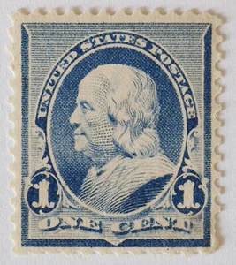 U.S. Scott # 219 Franklin, Mint Hinged (MH) (V/VF) (OG) (1Cent) Dull Blue - Picture 1 of 3