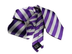 CRAVATTA A RIGHE BIANCA E VIOLA SETA TIE KRAWATTE SILK - Imagen 1 de 1