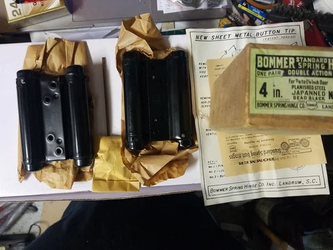 Bonner Standard Spring Double Action Hinges No29 4in NOS Dead Black Complete Cover