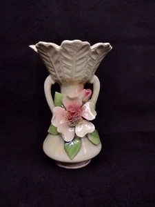 Lusterware Vase w/ ROSE & Leaves Norcrest Iridescent Pearlized Porcelain - Picture 1 of 9