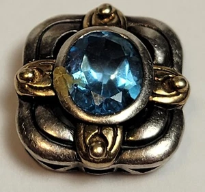 Vintage 14k Oro & 925 Pendente Argento Sterling W Circa. 3 Carato Topazio Blu ? - Foto 1 di 5