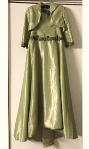 Chris Kole Sequin Detail Flare Formal Gown Bolero Dress Size 8💚Beaded Taffeta - Picture 1 of 12