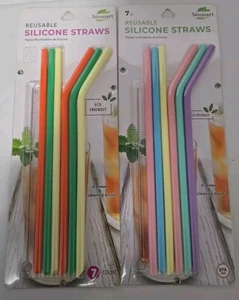 NEW Biosmart Reuseable Silicone Straws ECO Friendly 2 Pk & Cleaning Brushes - Picture 1 of 2