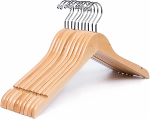 10 Pack Natural Wooden Shirt Hangers Premiun Wood Coat Hangers without Bar - Picture 1 of 7