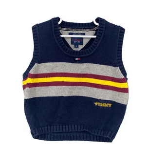 Vintage Tommy Hilfiger 100% Cotton Navy Blue Sweater Vest Size Small Unisex - Picture 1 of 4