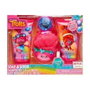 Dreamworks Trolls 4 Piece Soap And Scrub Bath Set Hugfest Strawberry Scented - Picture 1 of 5