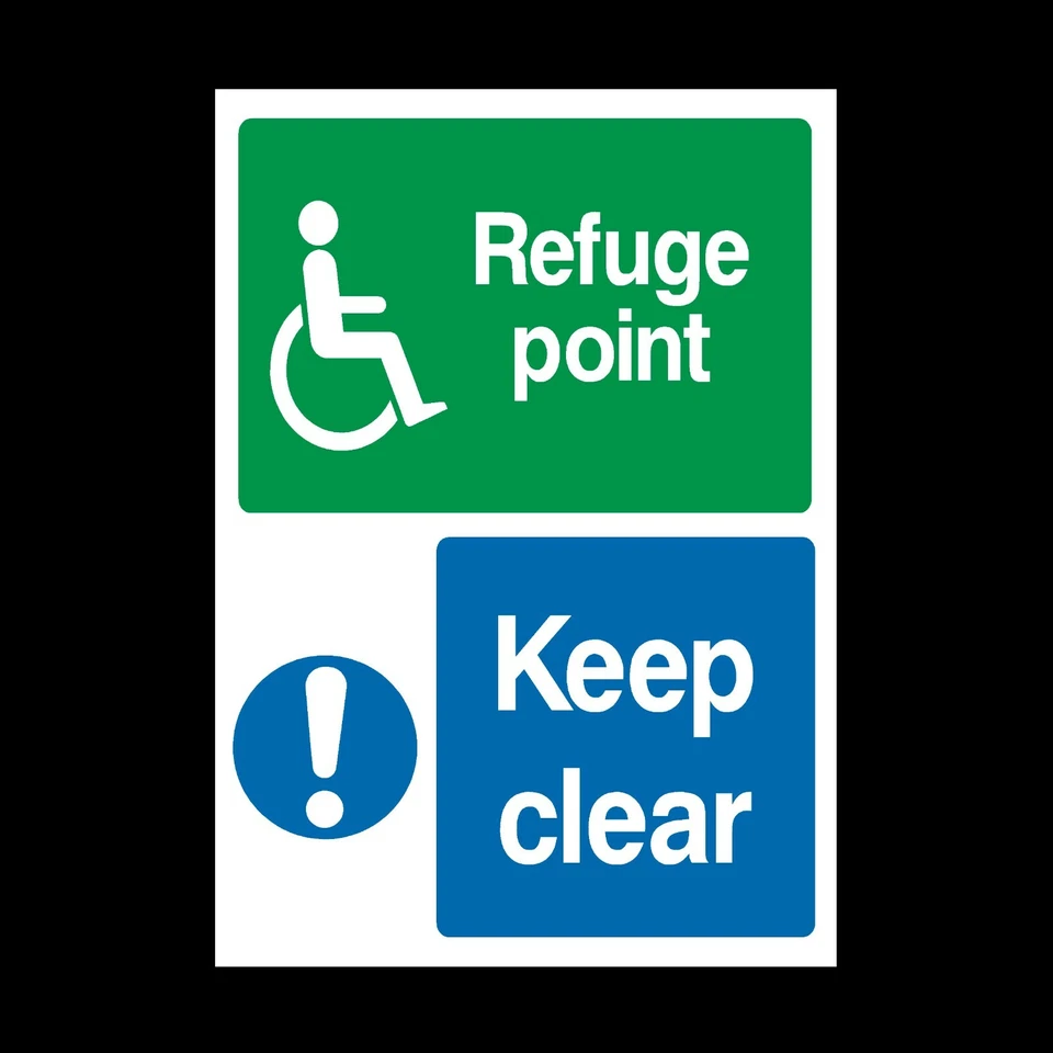 HEALTH&SAFETYDIRECT Refuge Point Keep Clear Plastic Sign OR Sticker - A6 A5 A4 (DDA1)