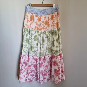 SUSSAN Skirt 12 Tiered Patchwork with Lattice trim Cotton Breathable Floaty Boho - Picture 1 of 16